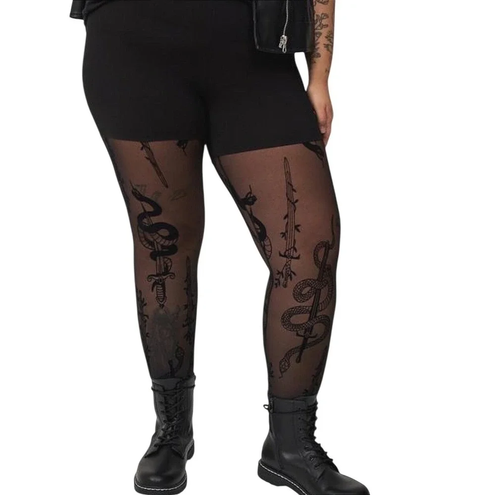 TORRID Snakes And Daggers Deep Black/Mesh‎ Flocked Leggings NWT Size 2X